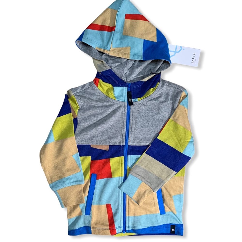 Satva grey block print organic cotton hoodie 4T